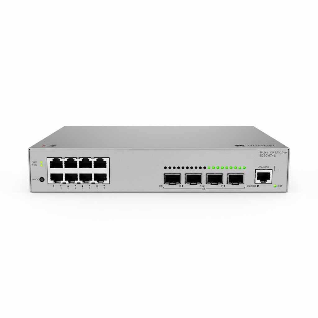 Network switch with multiple ports on a white background