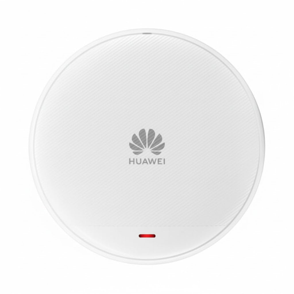 Round white device with Huawei logo on a white background