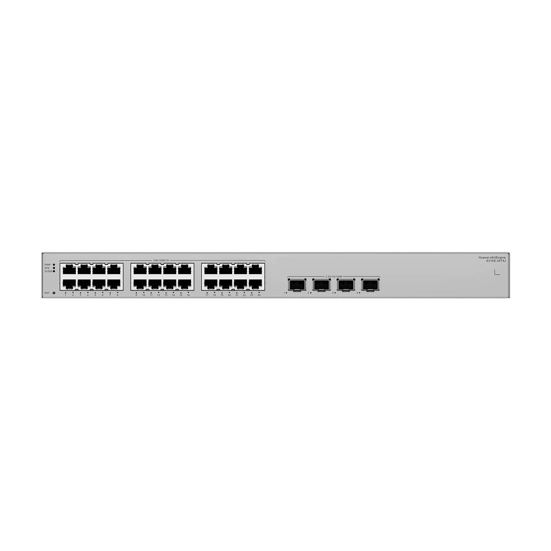 Network switch with multiple ports on a white background