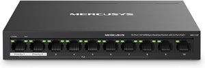 Mercusys 10-port 10/100Mbps desktop switch with LED indicators on a white background