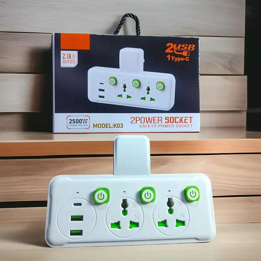 وصلة كهربائية K04 منفذ 2USB + منفذ Type C