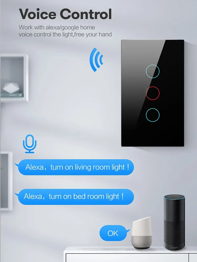 Avatto Smart Wi-Fi 3 Gang light switch installed on wall