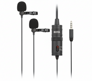 BOYA BY-M1 lavalier microphone with cable on a white background