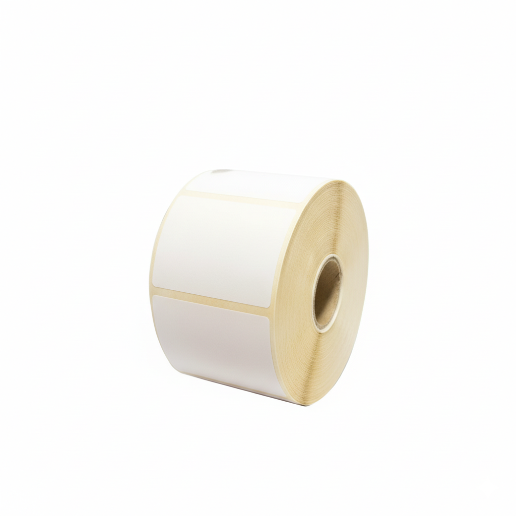Roll of white labels on a white background
