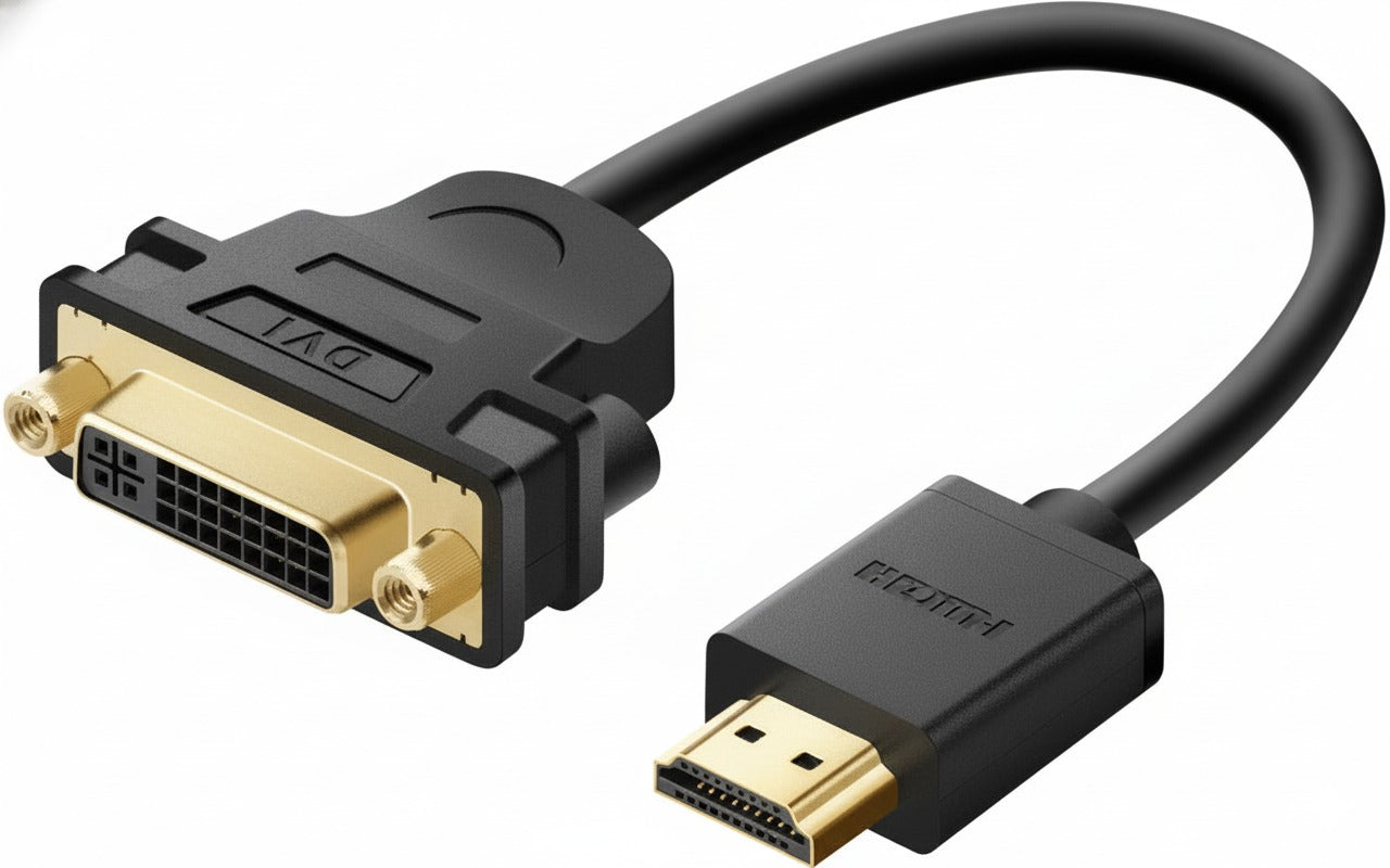 HDMI to DVI adapter cable on a white background