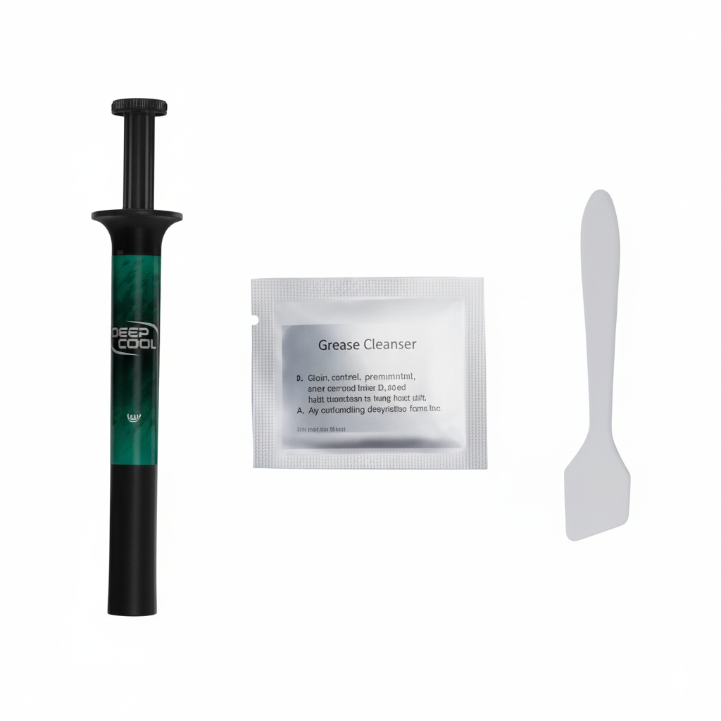 Deep Cool grease cleanser with a packet and a spatula on a white background