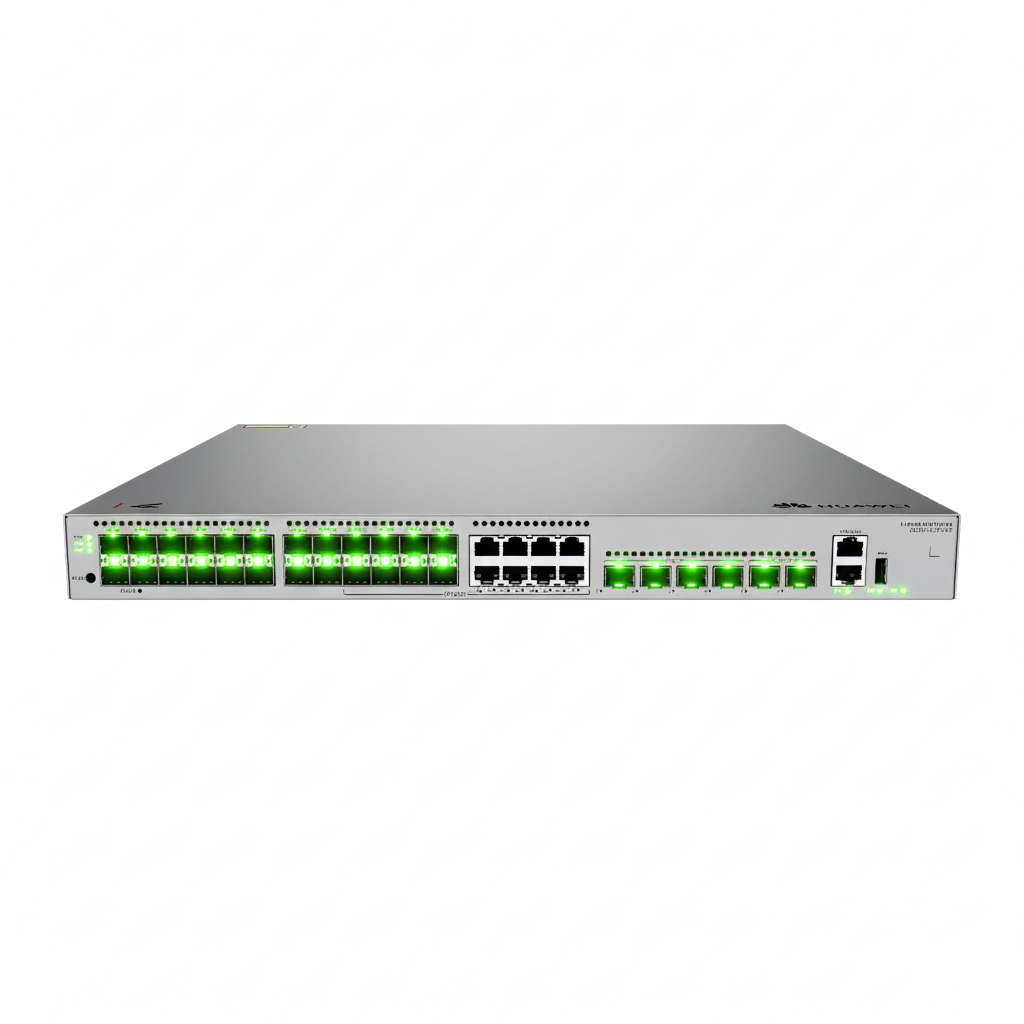 Network switch with multiple ports on a white background