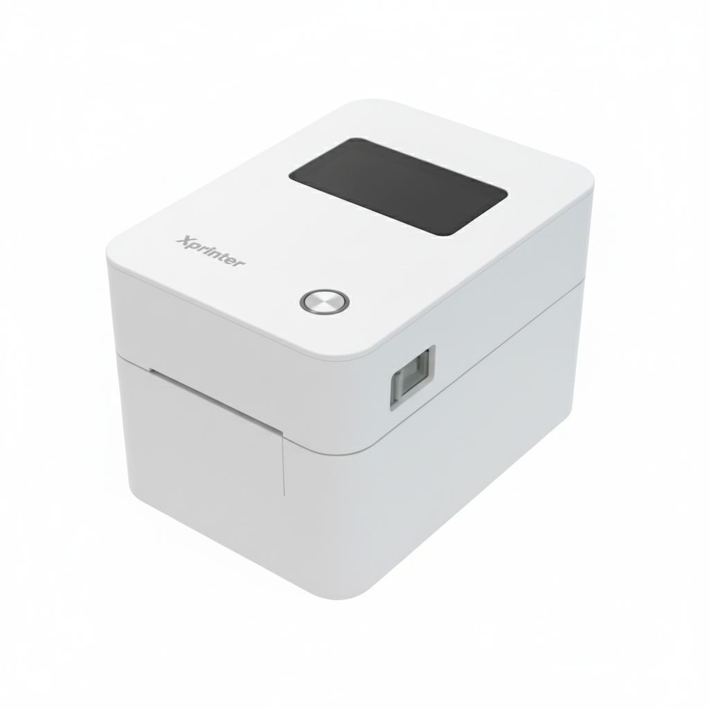 White label printer with a screen on a white background