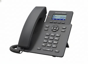 Black Grandstream phone on a white background