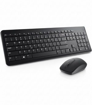 Black keyboard and mouse set on a white background