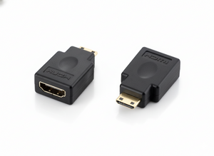 Two HDMI connectors on a white background