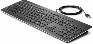 Black keyboard with USB cable on a white background