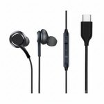 Black earbud headphones with control cable on a white background