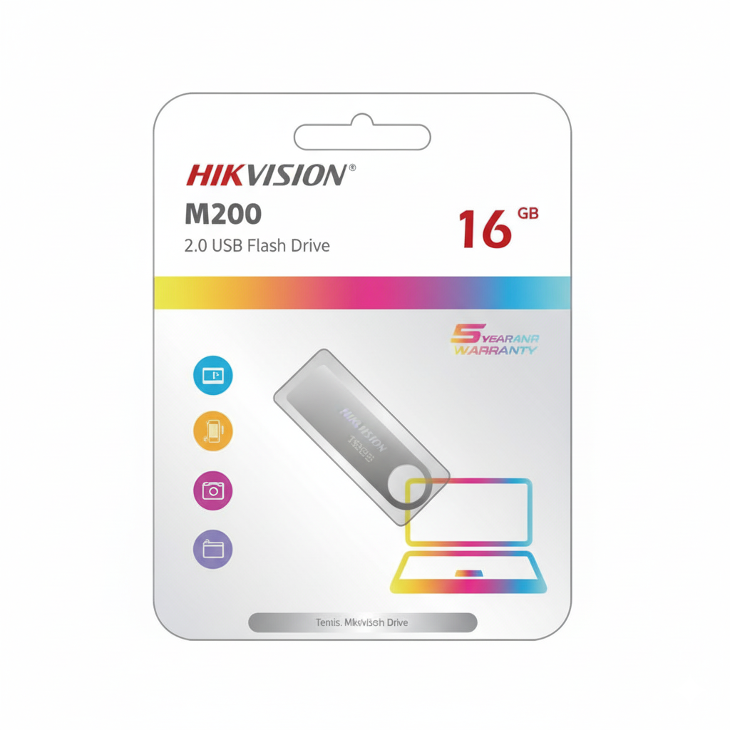 Hikvision M200 USB flash drive packaging on a white background