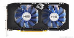 Graphics card with dual blue fans and 'HIS' branding on a white background