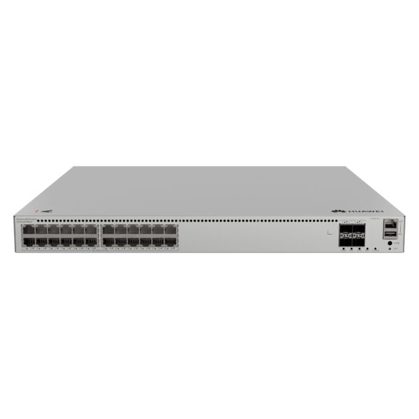 Network switch with multiple ports on a white background