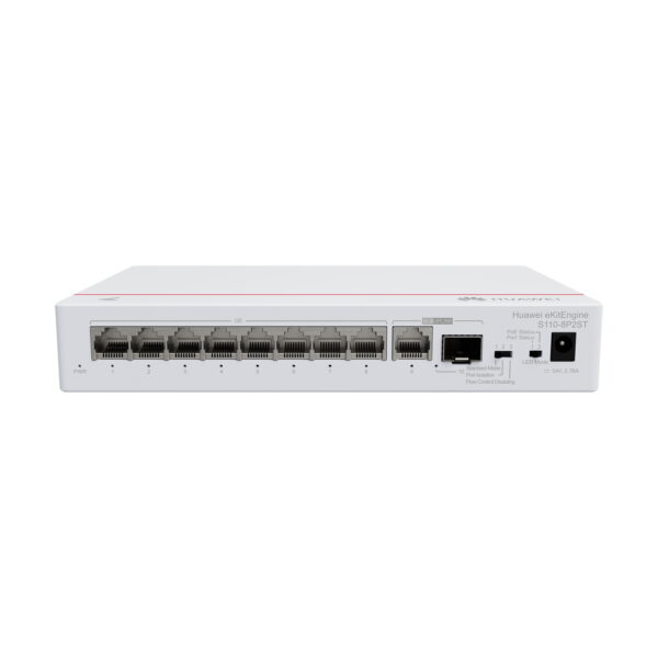 Network switch with multiple ports on a white background