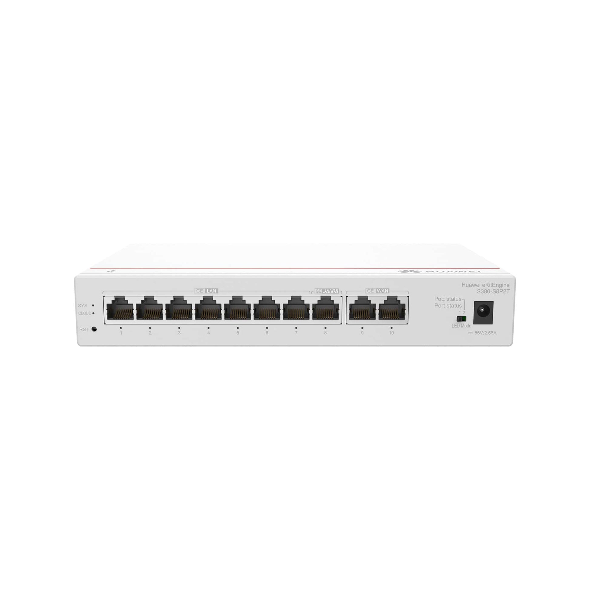 Network switch with eight ports on a white background