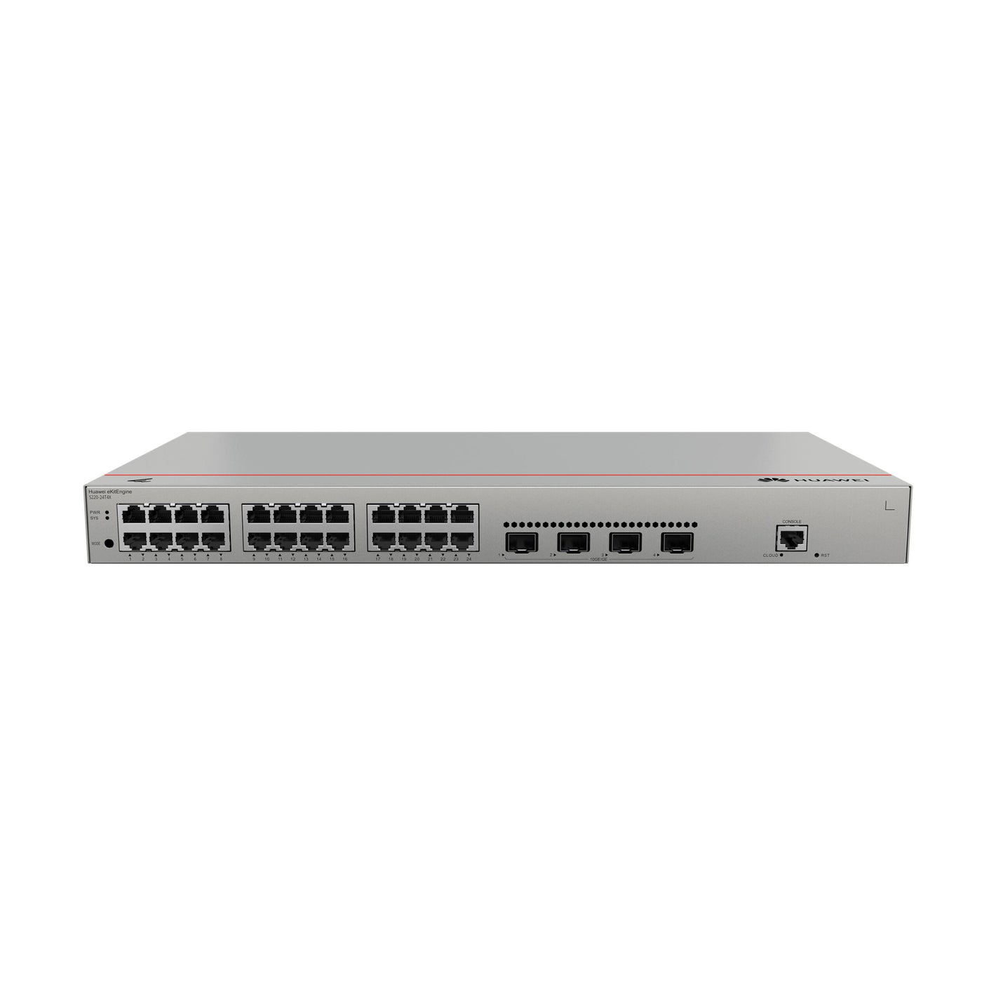 Network switch with multiple ports on a white background