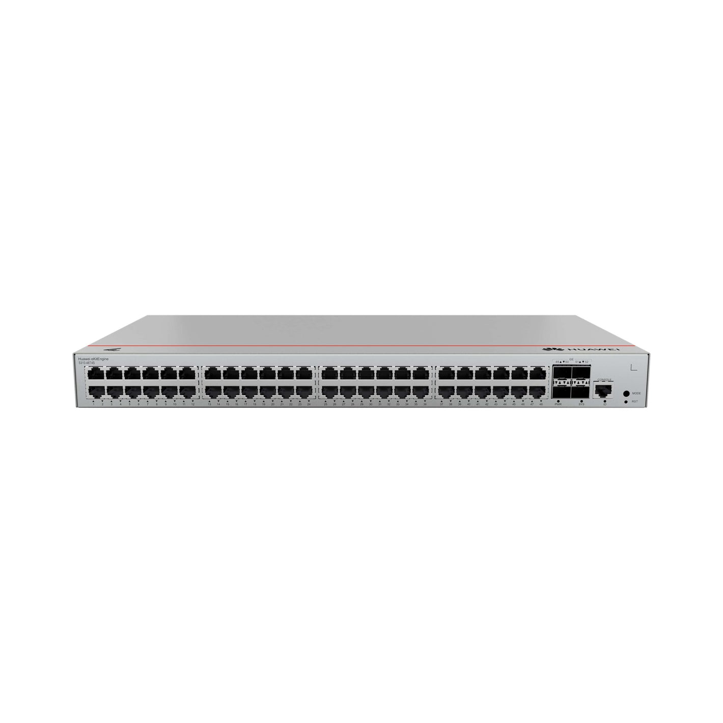 Network switch with multiple ports on a white background