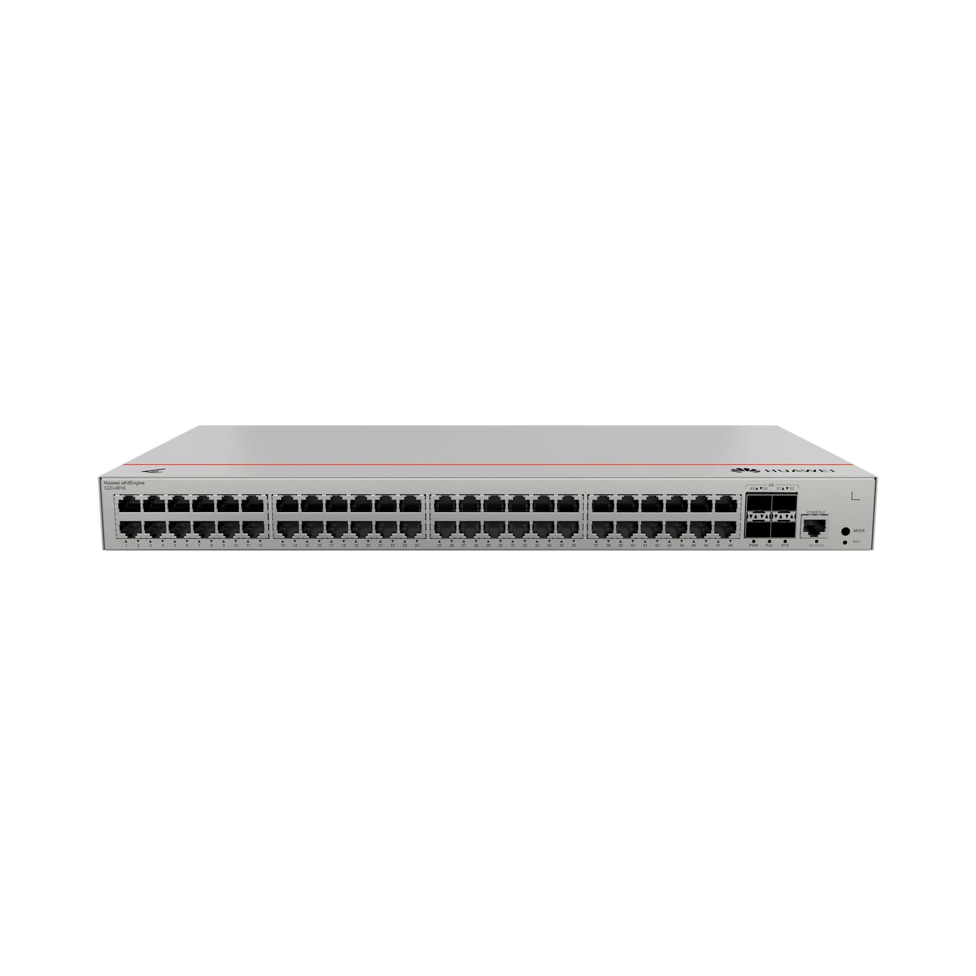 Network switch with multiple ports on a white background