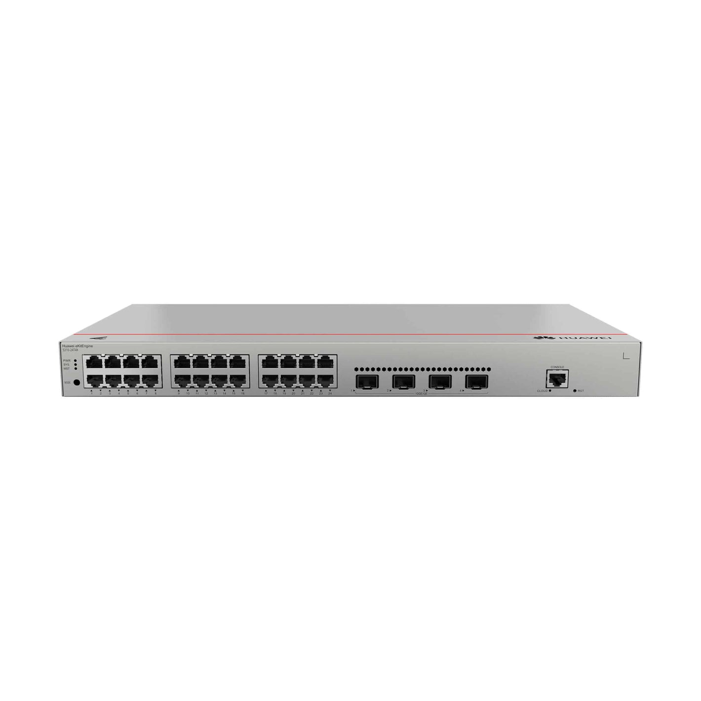 Network switch with multiple ports on a white background