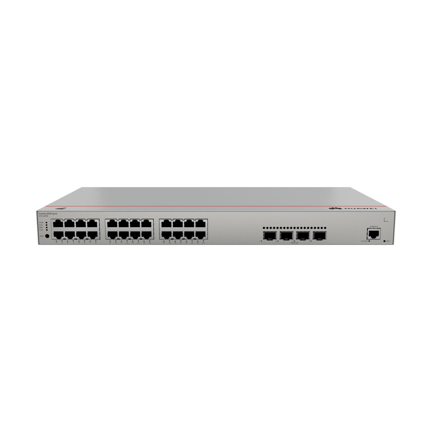 Network switch with multiple ports on a white background