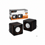 Black Klipsch speakers with packaging on a white background
