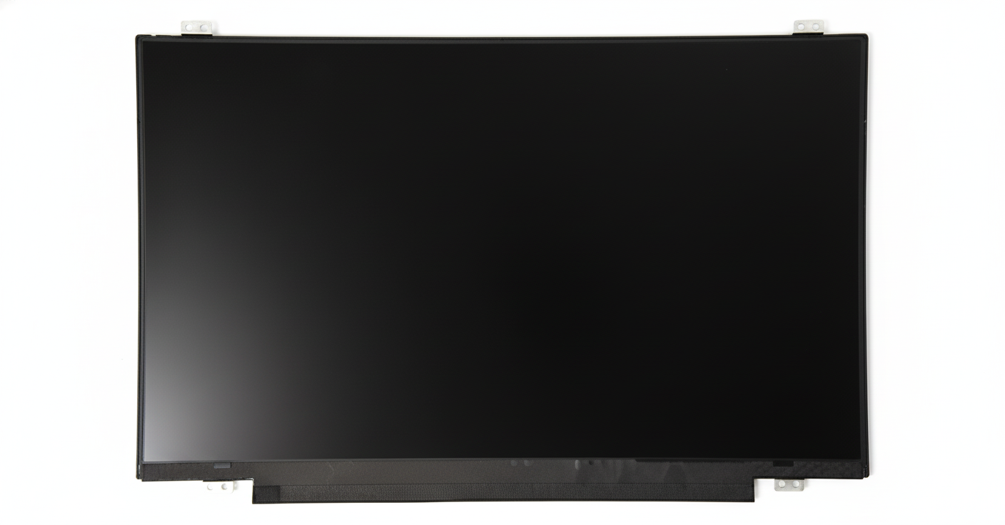 Black computer screen on a white background