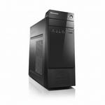 Black Lenovo computer tower on a white background