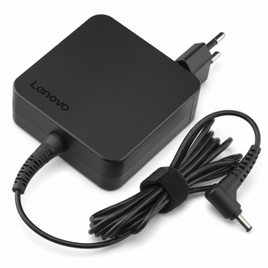 Lenovo laptop charger with power cord on a white background