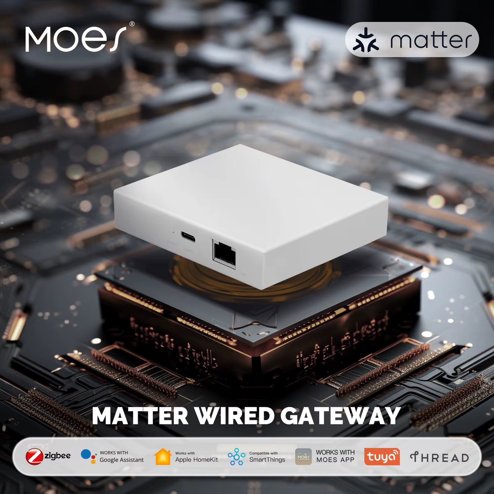 MOES Matter Thread smart home bridge side view