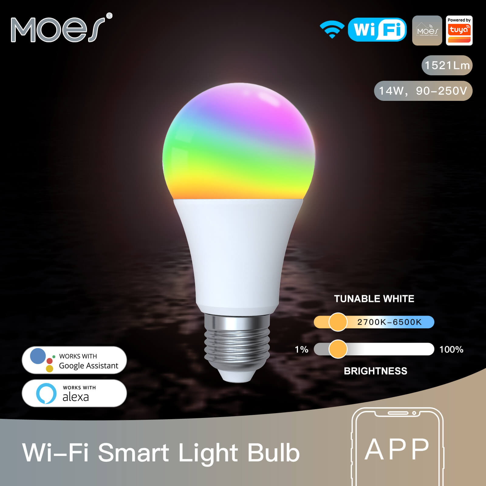 MOES RGB smart LED bulb illuminating a room