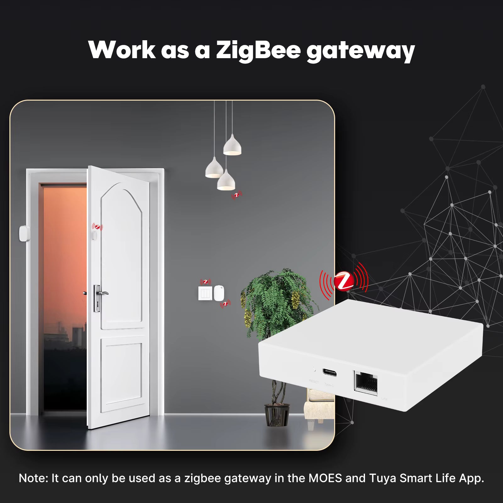 MOES Tuya smart home gateway for ZigBee Matter and Thread devices