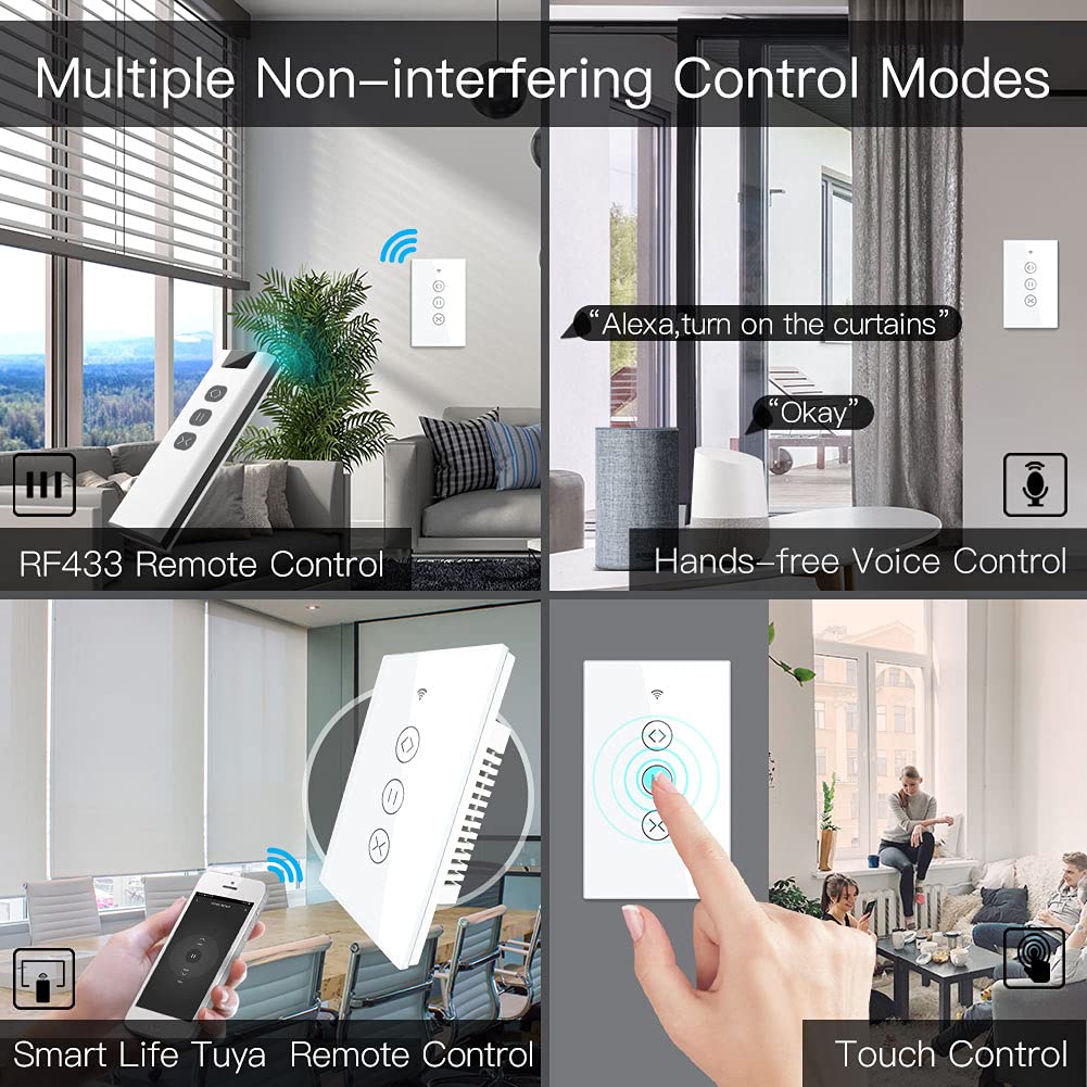 MOES WiFi smart curtain switch installed on wall