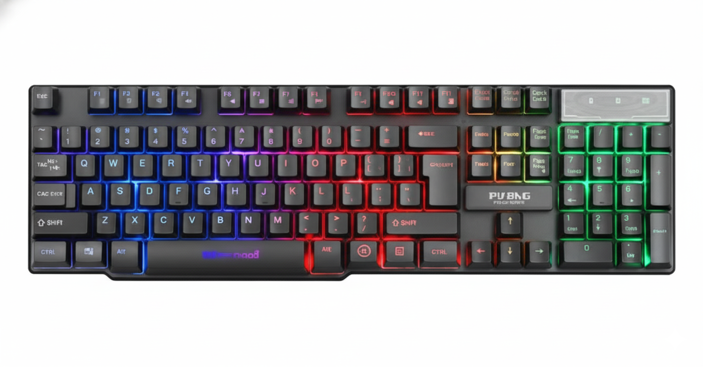 Gaming keyboard with RGB lighting on a white background