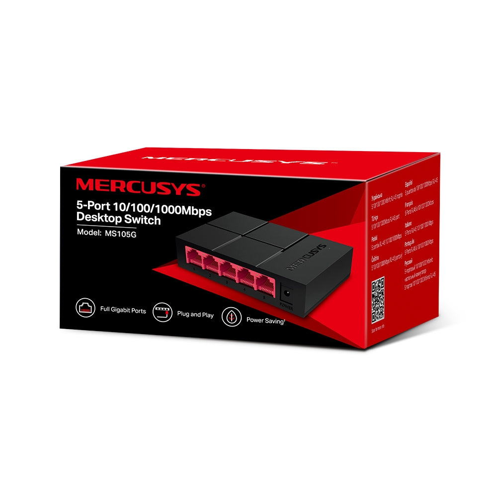 Mercusys MS105 five-port network switch main view