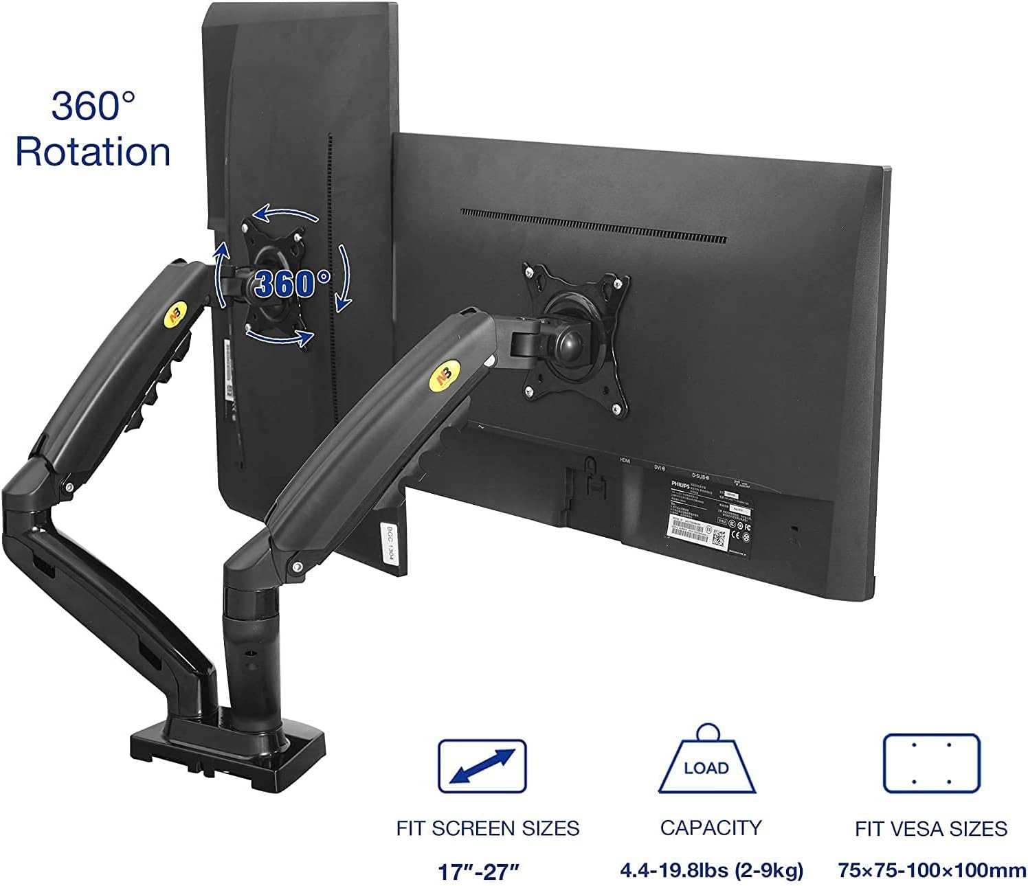 NB F160 dual monitor mount detail view