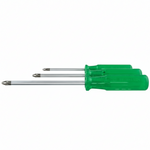 Green screwdriver set with multiple bits on a white background