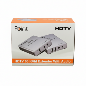 HDTV KVM extender with audio packaging on a white background