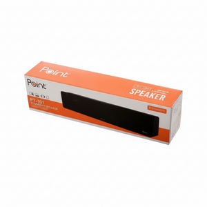 Box of a Point brand speaker on a white background