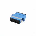 Blue and black fiber optic connector on a white background