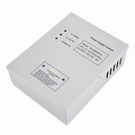Power supply control unit with labels on a white background