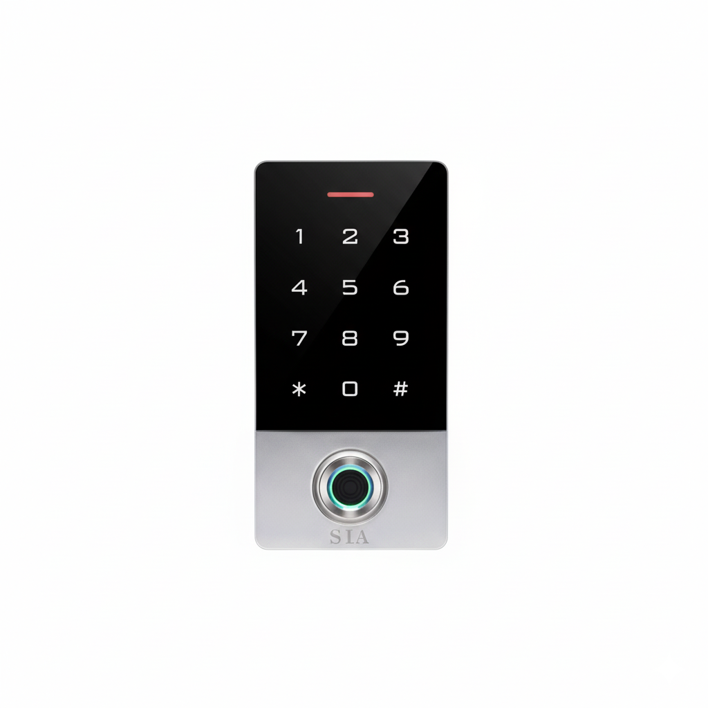 Digital keypad with number keys and a power button on a white background
