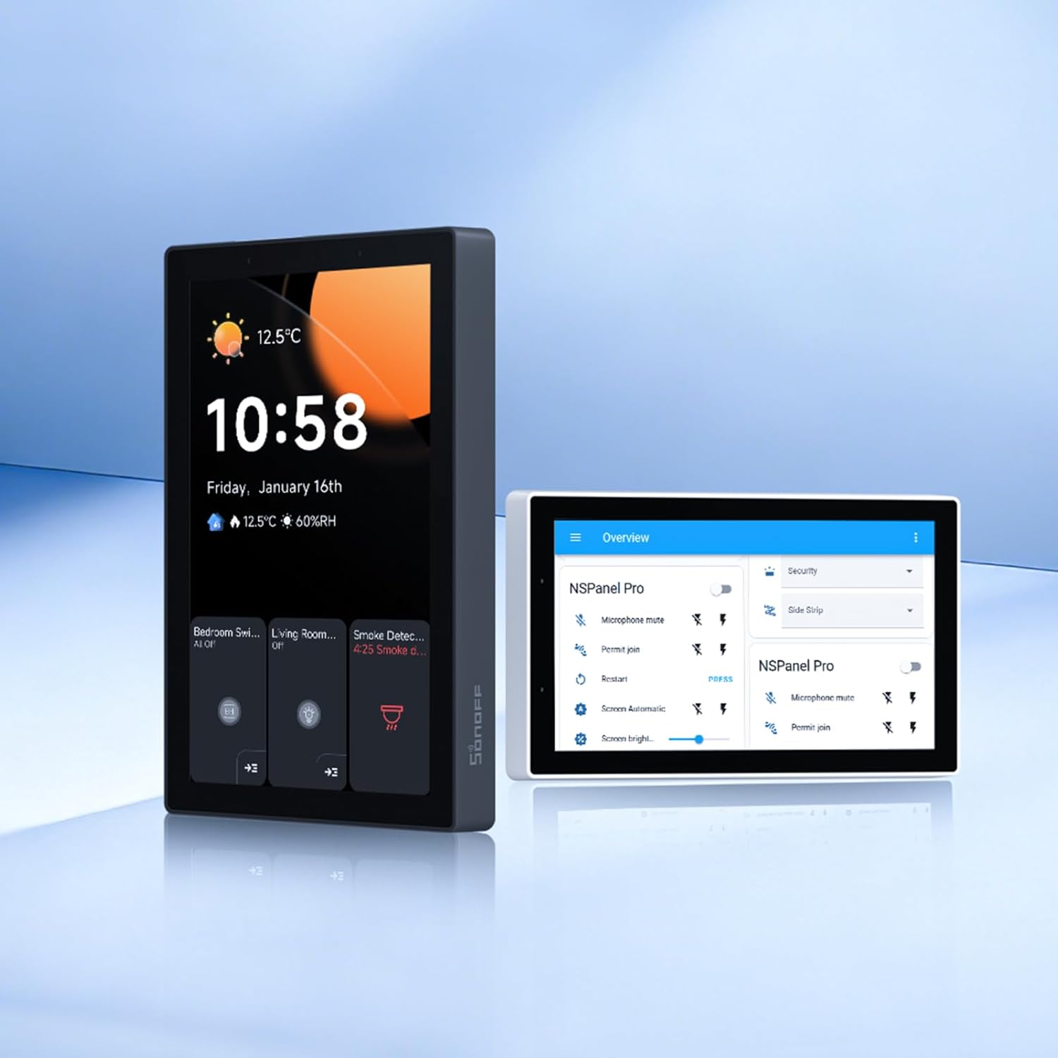 SONOFF NSPanel Pro displaying smart home dashboard