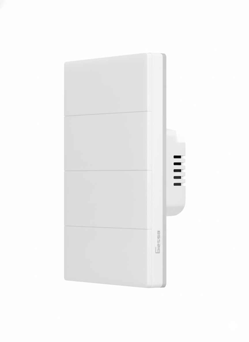 White wall-mounted device with a brand logo on a white background