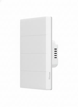 White wall-mounted device with a brand logo on a white background
