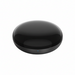 Black round electronic device on a white background