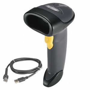 Barcode scanner with USB cable on a white background