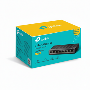 TP-Link 8-Port Gigabit Desktop Switch packaging on a white background